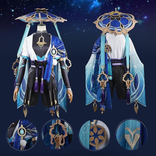 Scaramouche Cosplay Genshin Impact Kostume Paryk Hat Fuld Sæt Anime Halloween Genshin Cosplay Wanderer Kostume Uniform Til Mænd 1pcs wigs One Size