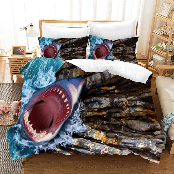 Hajfisk Påslakan King/Queen Size, Hawaiianskt Havsdjur Tema Sängklädesset För Barn Tonåringar Pojke, Undervattens Hav Täcke Överdrag