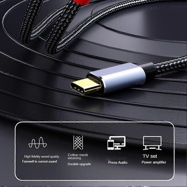 USB C till 2RCA Ljudkabel Adapter Typ-C till Dubbel RCA 1M