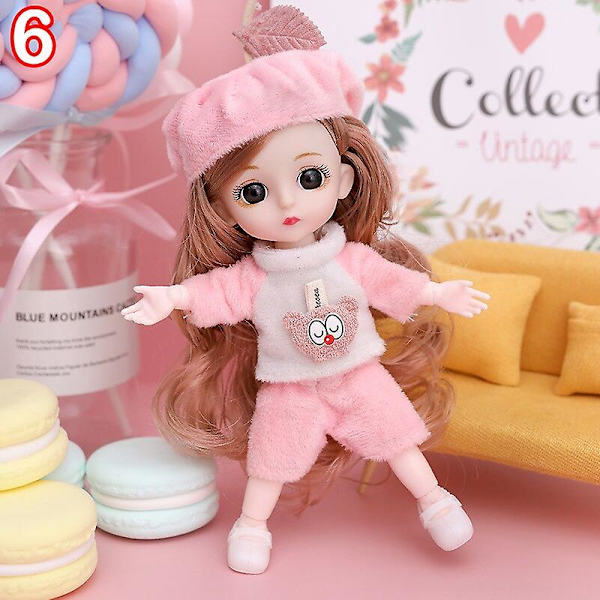 16 cm Mini Modeleksak Docka Med Kläder Miniatyr Barndocka Flicka Baby Söt Utklädnad 6