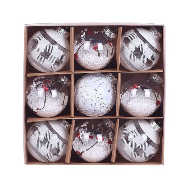Ny Julkula Set Dekorativ Kula Transparent Plast Målad Presentförpackning 8cm/9st Väggdekoration Hängare Fönsterlayout blue 1 box