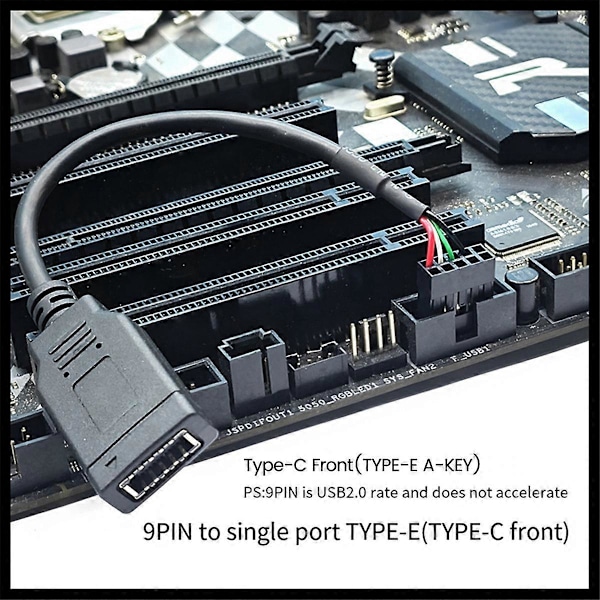 USB 9PIN til Type-C Frontpanelkabel USB 9PIN til TYPE-E KEY-A Adapterkabel USB Frontpanel Adapterkabel
