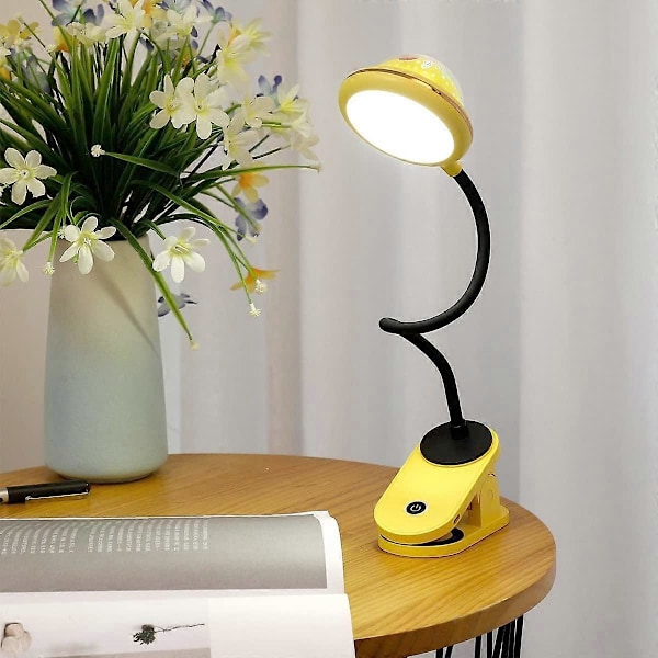 Clip-on skrivebordslampe til børn, gul stjerne skrivebordslampe, USB genopladelig LED clip-on læselampe med stjerneprojektion, 360 dæmpbar 4000k touch gooseneck