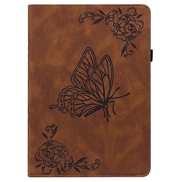 Kompatibelt Fodral för Lenovo Tab K11 Plus Fjäril Blomma Tryck PU Läder Tablet Skydd med Kortfack Brown