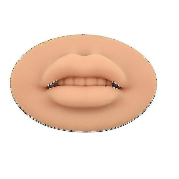 Öppen Mun 3D Läpp Bästa Praxis Silikonhud Med Tänder Smink Läpp Mannekäng Dark Brown