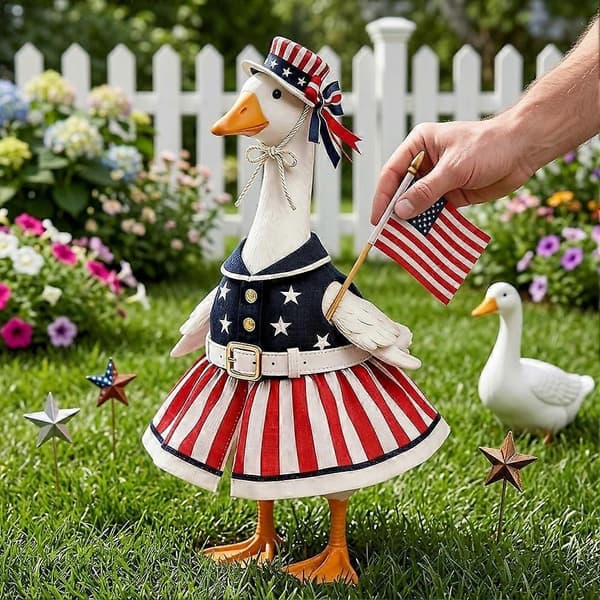 Patriotisk Gåsekostyme Hatt Flaggsett Elastisk Design Festlig Hagedekorasjon