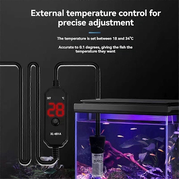 Akvarievärmare Justerbar Nedsänkbar Akvarievärmare 25W Digital Display Extern Temperaturkontroll