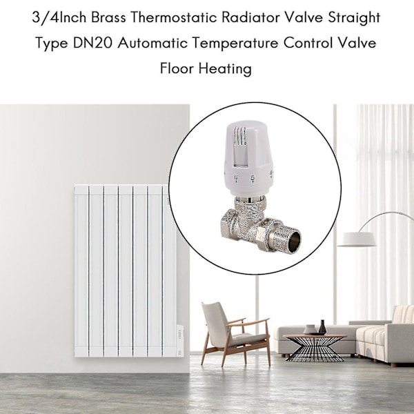 3/4 tum Mässing Termostatisk Radiatorventil Rak Typ Dn20 Automatisk Temperaturkontrollventil Fl
