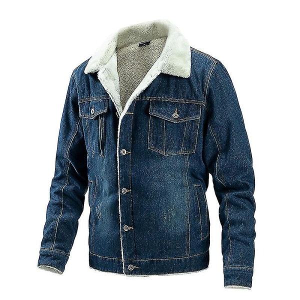 Herre Plus Fleece Denimjakke Revers Ensfarvet Enkeltknappet Fitted Denim Frakke XL