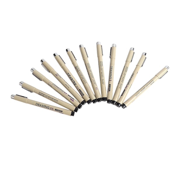 12 kpl Mikrokynä Fineliner Mustekynät Vedenpitävät DIY Moniliner Kynät Piirustuskynät Metalliklipsillä Taiteilijoille Kuvitukseen Luonnosteluun