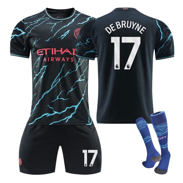 23-24 Manchester Cityn toinen vieraspaita nro 9 Harland, 17 De Bruyne, 47 Foden jalkapalloasu NO.17 DEBRUYNE 22