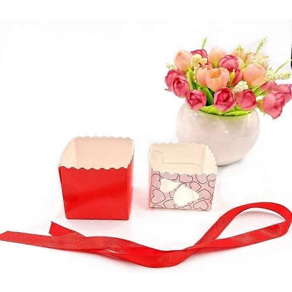50 x Röda Hjärta Pappers Presentaskar Gåvoask För Favörer, Godis, Konfetti, Gåvor och Smycken för Bröllop Födelsedag Baby Shower Dop Jul
