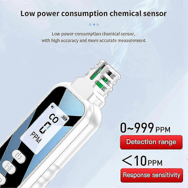 Bärbar Kolmonoxiddetektor för Resor, LCD-Skärm Handhållen CO-Detektor med 2 AAA-Batterier, (Vit)