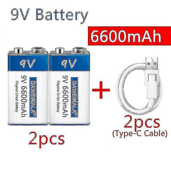 9V 6600mAh Li-ion Genopladeligt Batteri Type-c USB Batterier 9V Lithium Til Multimeter Mikrofon Legetøj Fjernbetjening Ktv