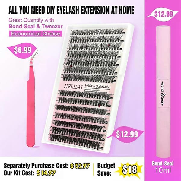 DIY-ripsitupsetit, 30D/40D sekoitetut yksittäiset tekoripset liimalla ja pinseteillä A 2PCS