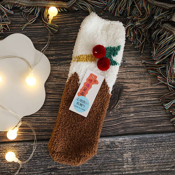 Strumpor Höst och Vinter Parstrumpor Nya Tecknade Söta Dam Julstrumpor Korallfleece Sovstrumpor Cherry (Naked Socks) Children