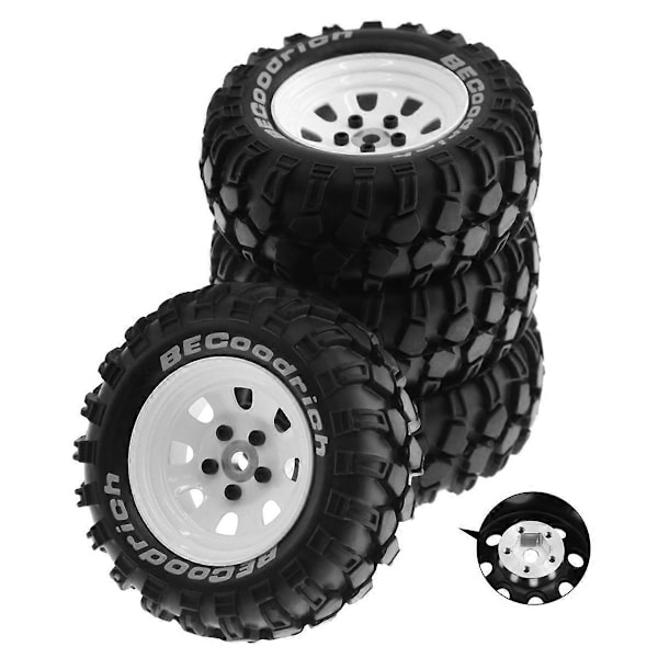 4 kpl 93 mm metallia 1,9 tuuman Beadlock-vanteita kumirenkailla 1/10 RC-maastokiipeilyautoille, 12 mm sovitin, valkoinen
