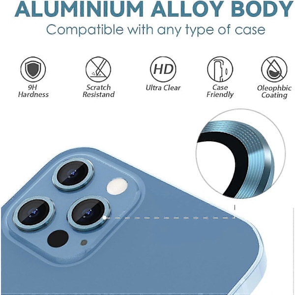 Kameraskydd Baksida Alpinblå Kompatibelt med iPhone 13 Pro och iPhone 13 Pro Max, [Aluminiumlegering], Full Täckning & 9H Hårdhet Skyddsfilm