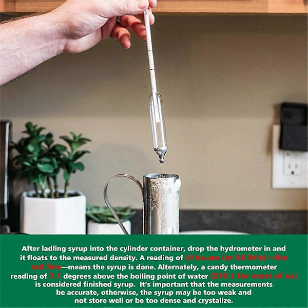 Lønnesirup Hydrometer Kit - Lønnesirup Tetthetsmåler Kit, Baume og Skala, Rustfritt Stål Lønnesirup Kit