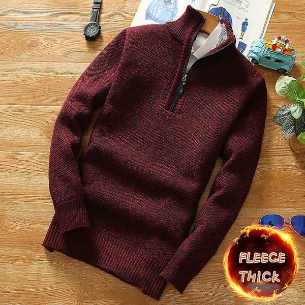 Vinter Herre Fleece Tykkere Sweater Halv Lynlås Rullekrave Varm Pullover Kvalitet Mand Slim Strikket Uld Sweaters Til Forår Light Grey XL