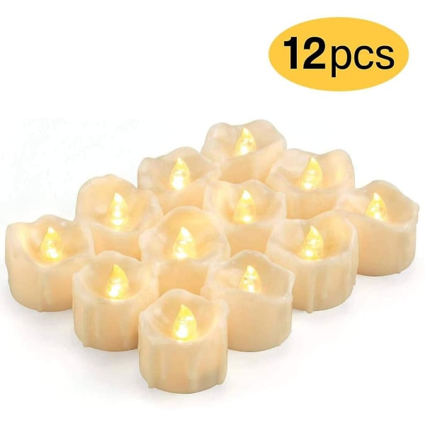Led-ajastimen kynttilät, 12 kpl Led-teevaloja liekettömät kynttilät välkkyvät aitoa vahaa sähkökynttilöitä Cr2032:lla