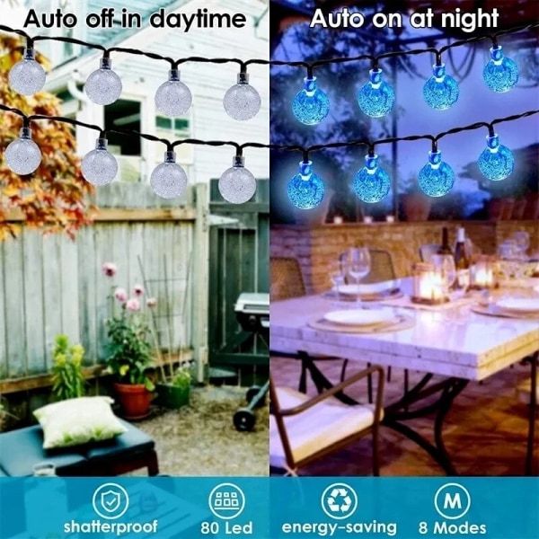 Solar String Lights Outdoor 100LEDCrystal Ball Light med 8 lägen Vattentät Solar Garden Lights för trädgård juldekoration 11M   60LED White