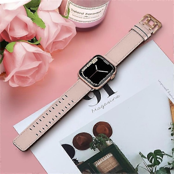 Kompatibel med Apple Watch Series 10 42mm / 9 8 7 41mm / 6 5 4 SE SE (2022) SE (2023) 40mm / 3 2 1 38mm Urrem Ægte Læder Pink