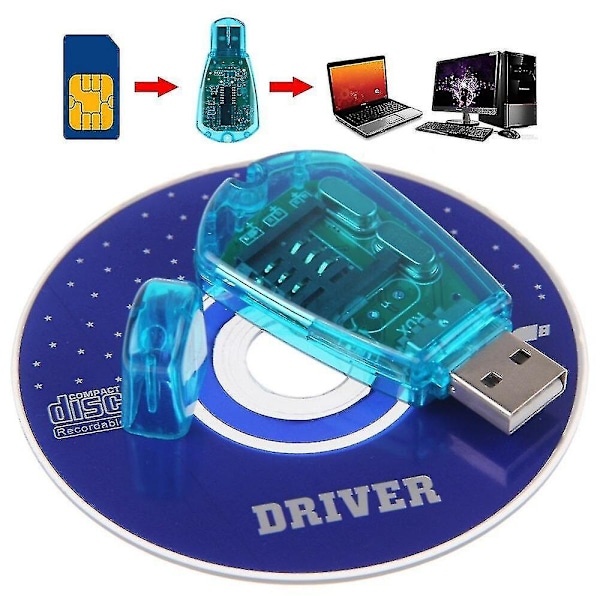 Sininen USB SIM-kortinlukija Kopiointi/kloonaus/kirjoitus/varmuuskopiointipaketti SIM-kortinlukija GSM CDMA SMS Varmuuskopio + CD-levy