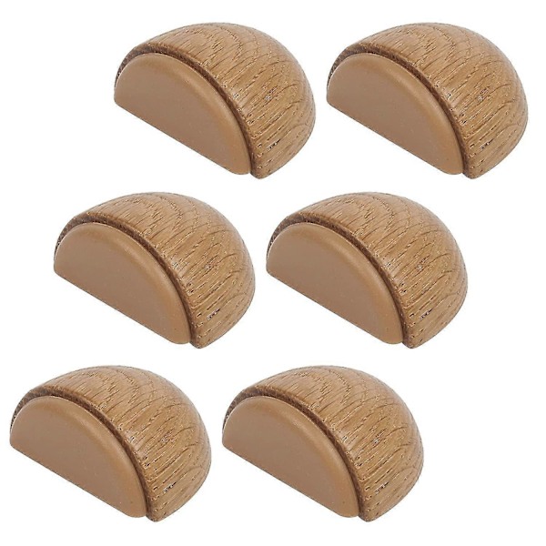 Sett med 6 dørstoppere - Dørstopper i tre med lim for gulv og parkett - Selvklebende dørstopper - Dørstopper (natur Oak-Yvan)