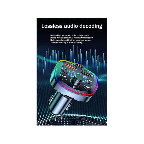 Bil Bluetooth FM Transmitter Bil Bluetooth MP3 Afspiller Dobbelt USB Biloplader med EQ Atmosfærelys
