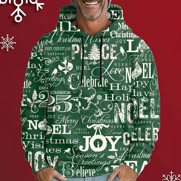 Rundhalsad sweatshirt julserie 3D-tryckt lös trendig pullover huvtröja för män S