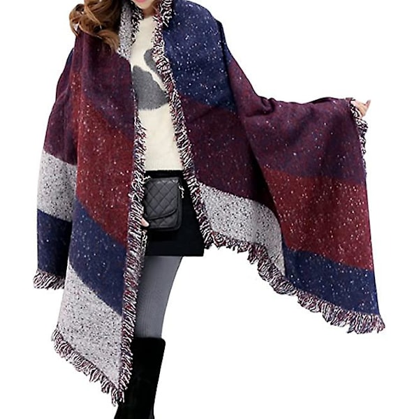 Stor Tartan Sjal Dam Mode Stola Rutig Halsduk Dam Vinterhalsduk, Förtjockad Och Mångsidig, Street-redo (burgundy)