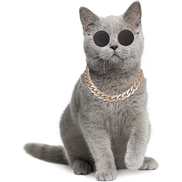 Katt Solglasögon, Katt UV-Skydd Klassiska Retro Solglasögon för Små Hundar Runda Solglasögon för Dockor Fest Cosplay Kostym Fotorekvisita