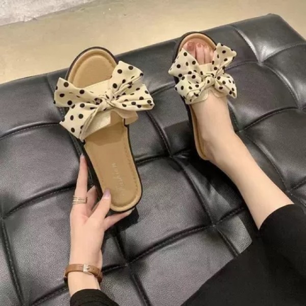 Sommer Nye Slippers Kvinder Ydertøj Flade Strand Sløjfe Flip-flops Khaki 40-41