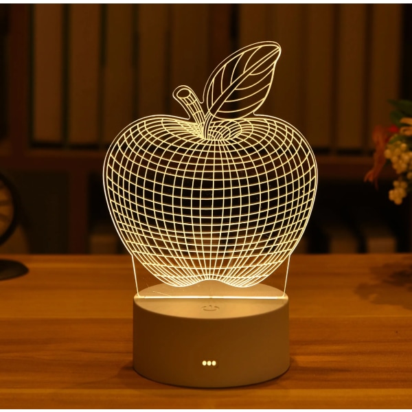 Romantisk Kærlighed 3D Akryl LED Lampe til Hjemmet Børns Natlys Bordlampe Julefrokost Dekoration Valentinsdag Sengelampe Apple