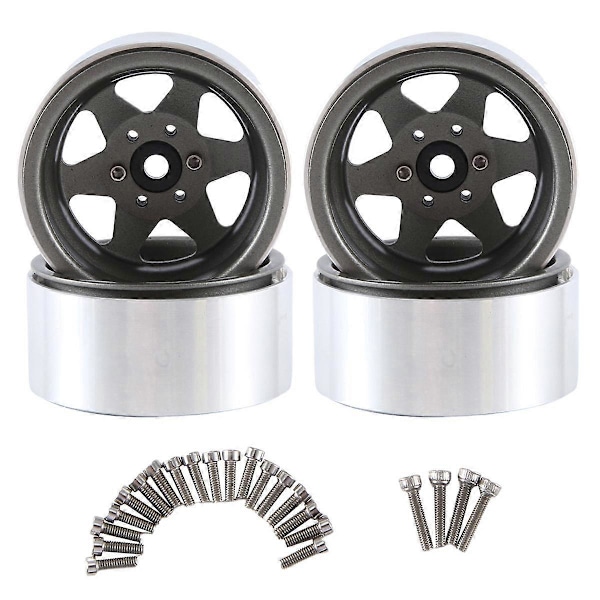 4 st 1,9 tums metall Beadlock hjulnav fälg för 1/10 RC Crawler Axial SCX10 II III TRX4 D90, Grå