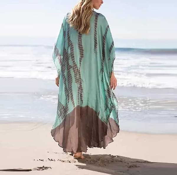 Dam Plus Size Strandklänningar Kaftan V-ringad Tryck Turkisk Robe Kaftan Lång