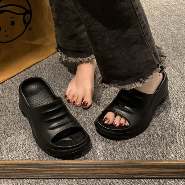 Damtofflor med tjock sula, sommarsandaler för stranden, plattformssandaler med extra höjd black 40