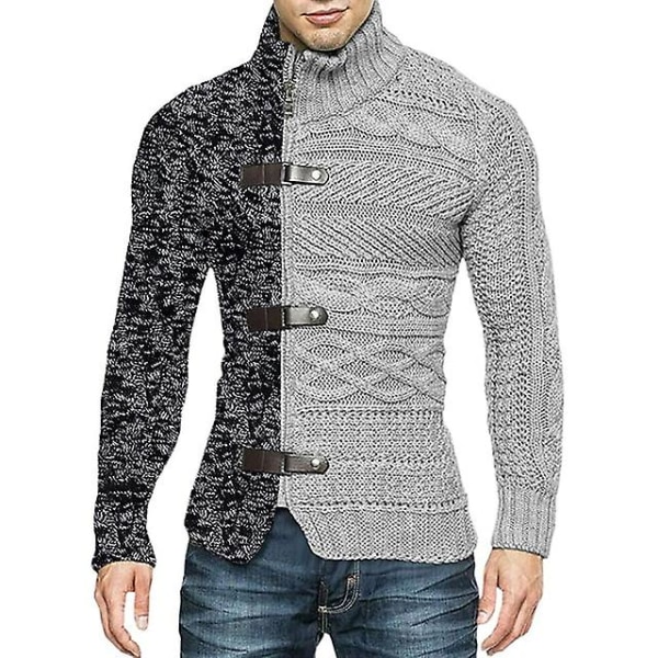 Pologenser Cardigan Herregenser Høst Vinter Lappeteppe Jakke Vintage Mann Strikkegenser Frakk Glidelås Strikket Genser Slim Topper HC3650AGrey XL