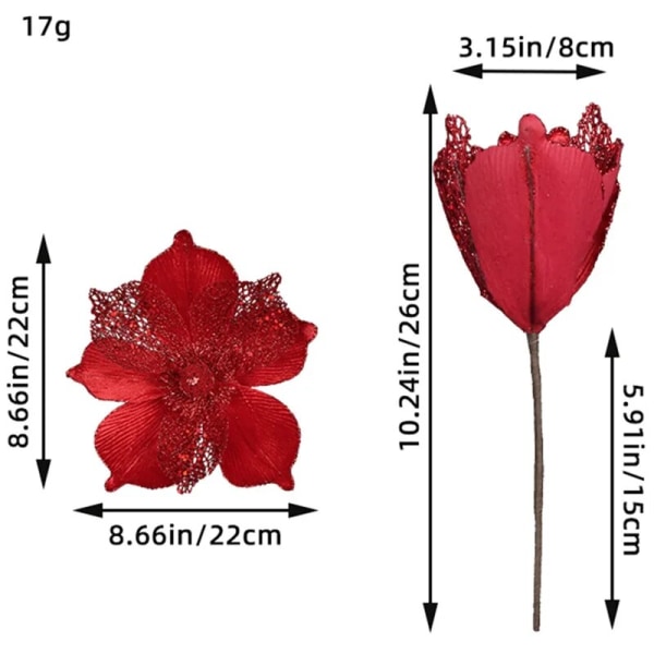 28CM 1/2/3st Stora Konstgjorda Julblommor Glitter Julgransdekoration hem trädgård skola köpcentrum Högtidsevenemang deco 102005ARed 3pcs