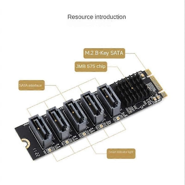 M.2 NGFF SATA til 5-Port SATA3 Udvidelseskort JM582 Master Chip med Køleplade i Aluminiumlegering