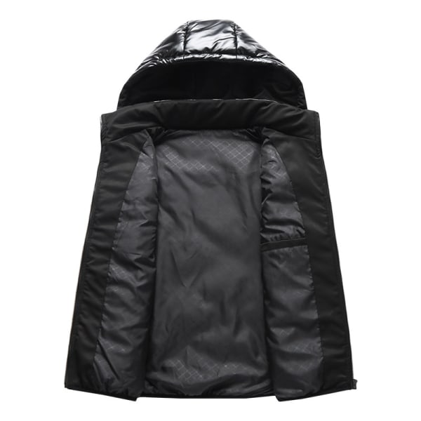 Moderigtig PU Vestjakke til Mænd Efterår og Vinter Ærmeløs Jakke Lys Hættebomuldsvest til Mænd Black 3XL