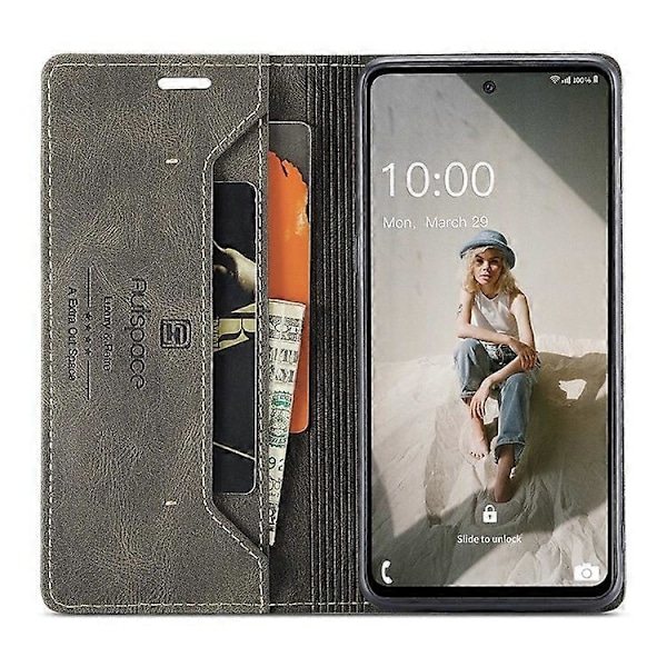 AUTSPACE A01-serien Kompatibel med Samsung Galaxy A52 4G / 5G / A52s 5G PU Läderfodral RFID Plånbok Flip Ställskydd Espresso