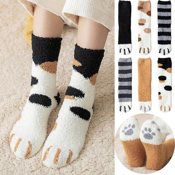 Mode Kvinnors Katt Tass Randiga Strumpor Tjock Korall Fleece Flickor Sovstrumpor Golvstrumpor style 11