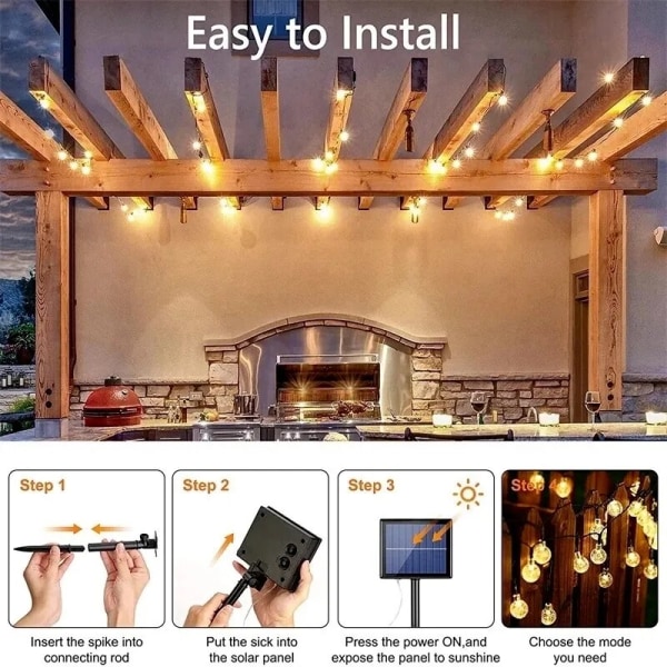 Aurinkokennovalot ulkokäyttöön 100 LED Kristallipallovalo 8 tilalla Vedenpitävät aurinkopuutarhavalot puutarhan joulukoristeluun 11M   60LED colourful