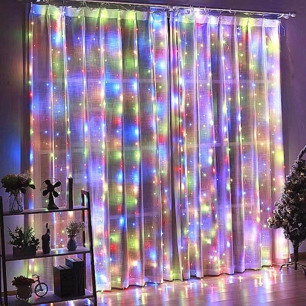LED-verho Jääpuikko Valosarja Jouluvalot Koristelu 3m Kaukosäädin USB Häät Garland Makuuhuoneeseen Juhliin Kotiin 4x2M Multicolor