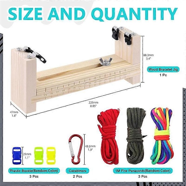 1 set Paracord Armbands Jig Kit, Justerbar Vävram Armbandstillverkare i Trä med Knuttverktyg Laci