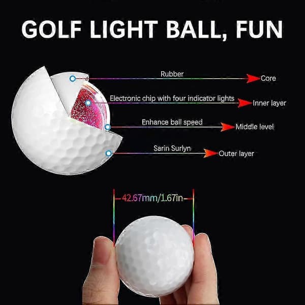 6-pak selvlysende LED-golfbolde - Lysende golfbolde til natspil og træning, golfgave til mænd, kvinder og børn