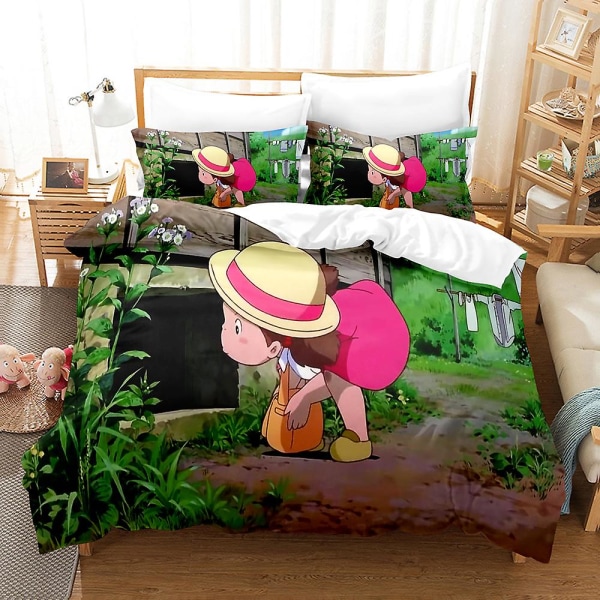 A12 Anime Min granne Totoro 3D-tryckt sängklädesset Påslakan Örngott Barnpresent AU QUEEN 210x210cm