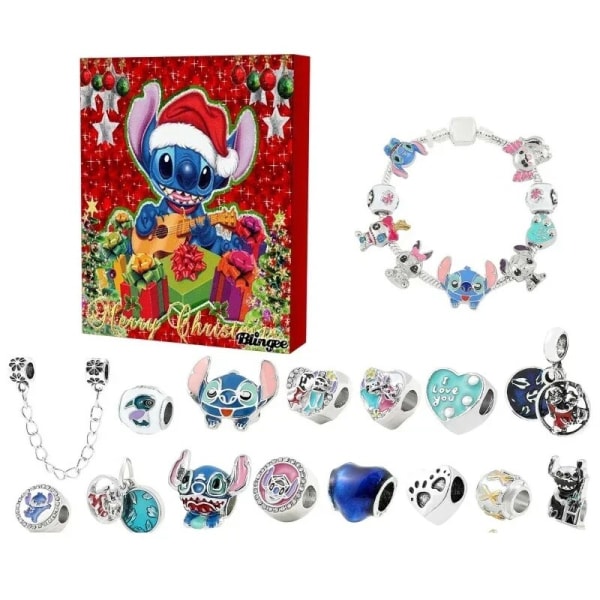 Disney Puh Bear Jul Advent 24 Nedräkningskalender Presentkartong Stitch Musse Pigg Anime Söt armbandshänge för barn Presenter A